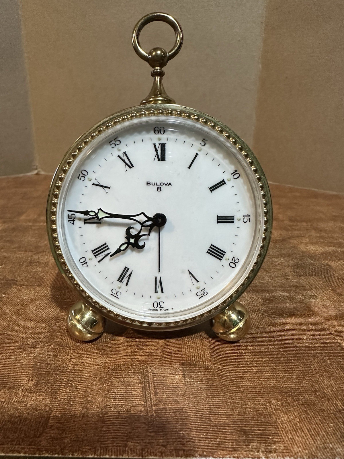 VTG Bulova Gold Tone Table Top Wind-up Alarm Clock Swiss Made G 2211 - Working!