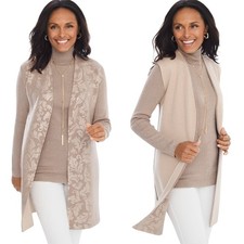 NWT Chico's Reversible Sleeveless Open Front Cardigan Sweater Duster Vest XL /16