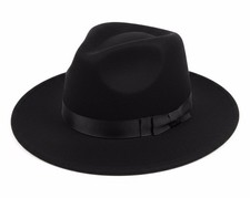 Black Fedora Hat for Men Women Adjustable Wide Brim with Removable Belt