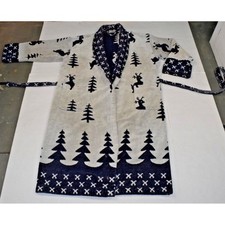 VTG Robe Blue White Reindeer Trees Size L/XL 00s Thirsty Towel Reversible Grunge