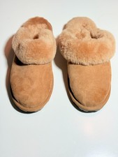 Genuine Shearling  Leather Suede Soft Chestnut Slippers Womens Size US 9 EU 40