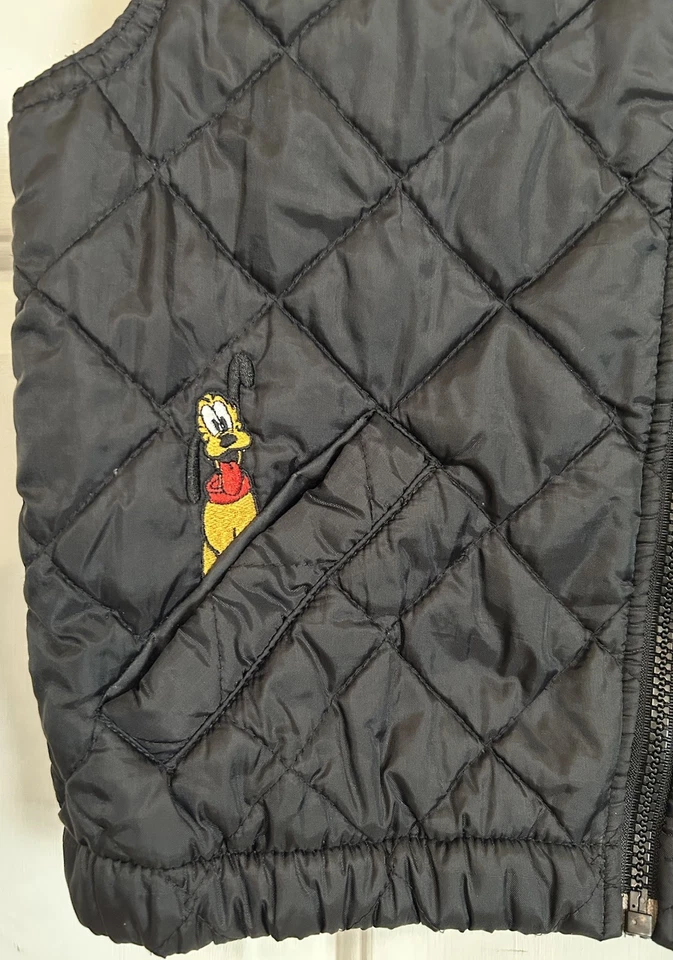 Vintage 90s Disney Mickey For Kids Youth Puffer Vest Black Pluto Diamond Quilted - Image 4 of 4