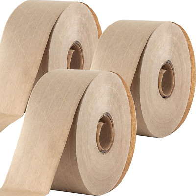 Ultra Durable Water-Activated Tape for Secure Packing 3Pk. 2.75 In, 450 Ft Brown