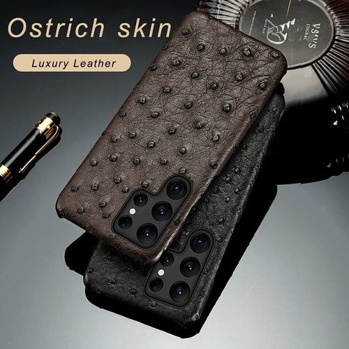 Real Genuine Ostrich Skin Leather Case Fr Samsung S24 Ultra S23 Armor Back Cover - Picture 1 of 22