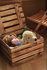 2 x neue GEFLAMMTE TRUHEN KOFFER HOLZTRUHE OBSTKISTEN SCHATZKISTE SPIELKISTE