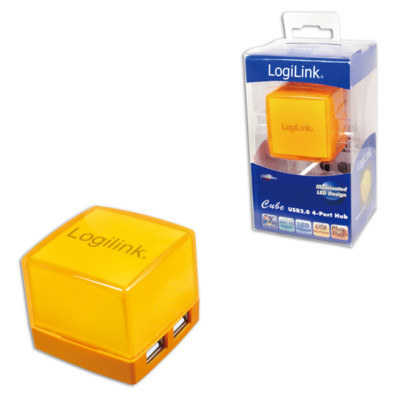 Logilink UA0120 USB 2.0 HUB, Cube, 4-Port, Beleuchtet,4 fach Verteiler Orange