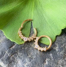 1pc Lined CZ Gem Fan Hinged Segment Ring 16g Septum Clicker Surgical Steel