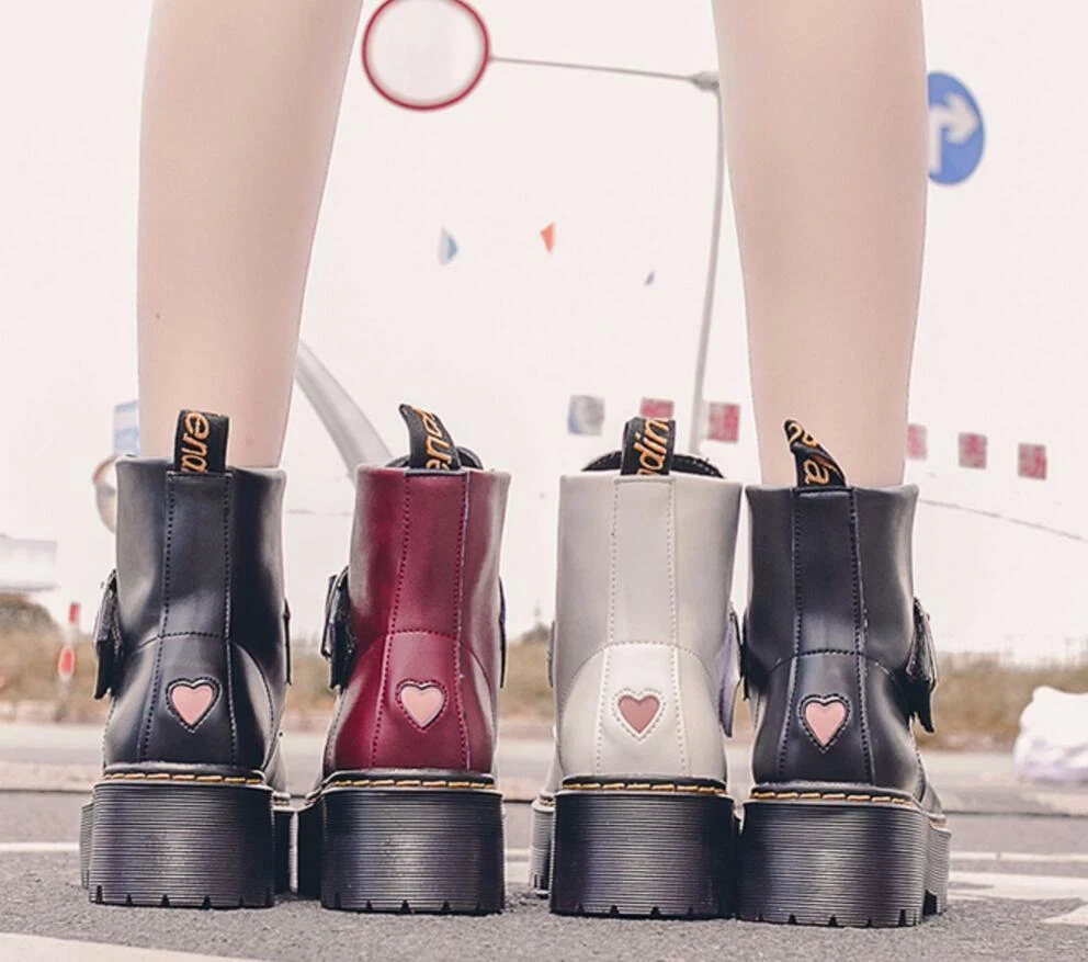 Heart Sweet Women s Ankle Boots Buckle Strap Shoes Platform Round