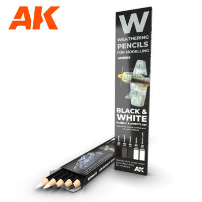 AK Interactive 10039 Weathering Pencils Black & White Shading & Effects Set - US