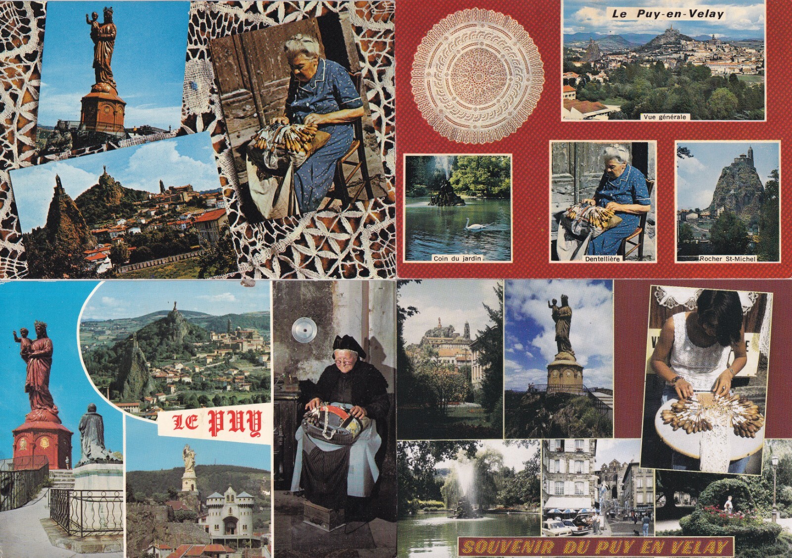 Lot de 4 cartes postales postcards 10x15cm LE VELAY LE PUY dentellières ...