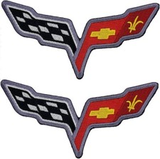 Corvette Racing Flags Sports Cars Patch 2PC iron on Sew 4.5"X2"
