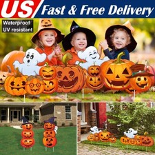 2Pcs Halloween Pumpkin Ghost Yard Signs w/ Stakes Large Outdoor Lawn Prop Decor