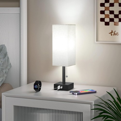 Bedside Table Lamp with 3 Color Temperatures USB Ports Pull Chain Nightstand - Picture 7 of 7
