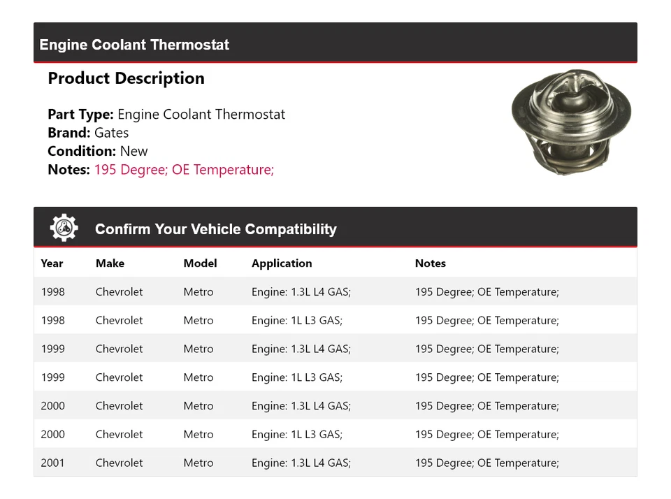 Puertas termostato refrigerante motor Chevrolet Metro 1998-2001 1999 2000 Foto 2 de 4