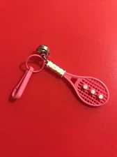 Vintage 1980s Plastic Bell Charm Pink White Tennis Racket For Charm Necklace