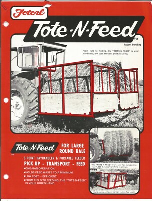 Original Feterl Tote-N-Feed Hay Handler Portable Feeder Dealer Sales Brochure