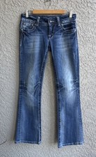 Miss Me Jeans Women  s Blue Bootcut Studded Rhinestone Flap Pocket Sz 28x30 H35