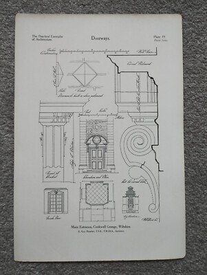 Haupteingang, Conkwell Grange, Wiltshire Details - antiker Druck - 1928