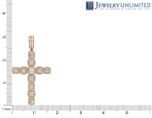 14K Rose Gold Halo Baguette Cluster Real Diamond Cross Pendant 3" 3 1/2CT - Afbeelding 4 van 5