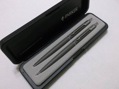 PARKER CLASSIC MATTE GREY & CHROME TRIM BALLPOINT PEN & .5MM PENCIL MADE IN USA