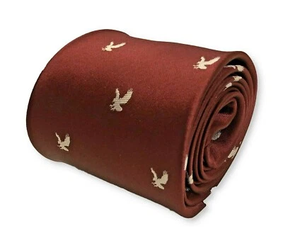Frederick Thomas Designer maroon burgundy mens tie with eagle design