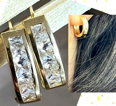 Gold Huggies Creolen Rund Ohrring 10k Prinzessin CZ Massiv Geschenk Her 13mm 4mm