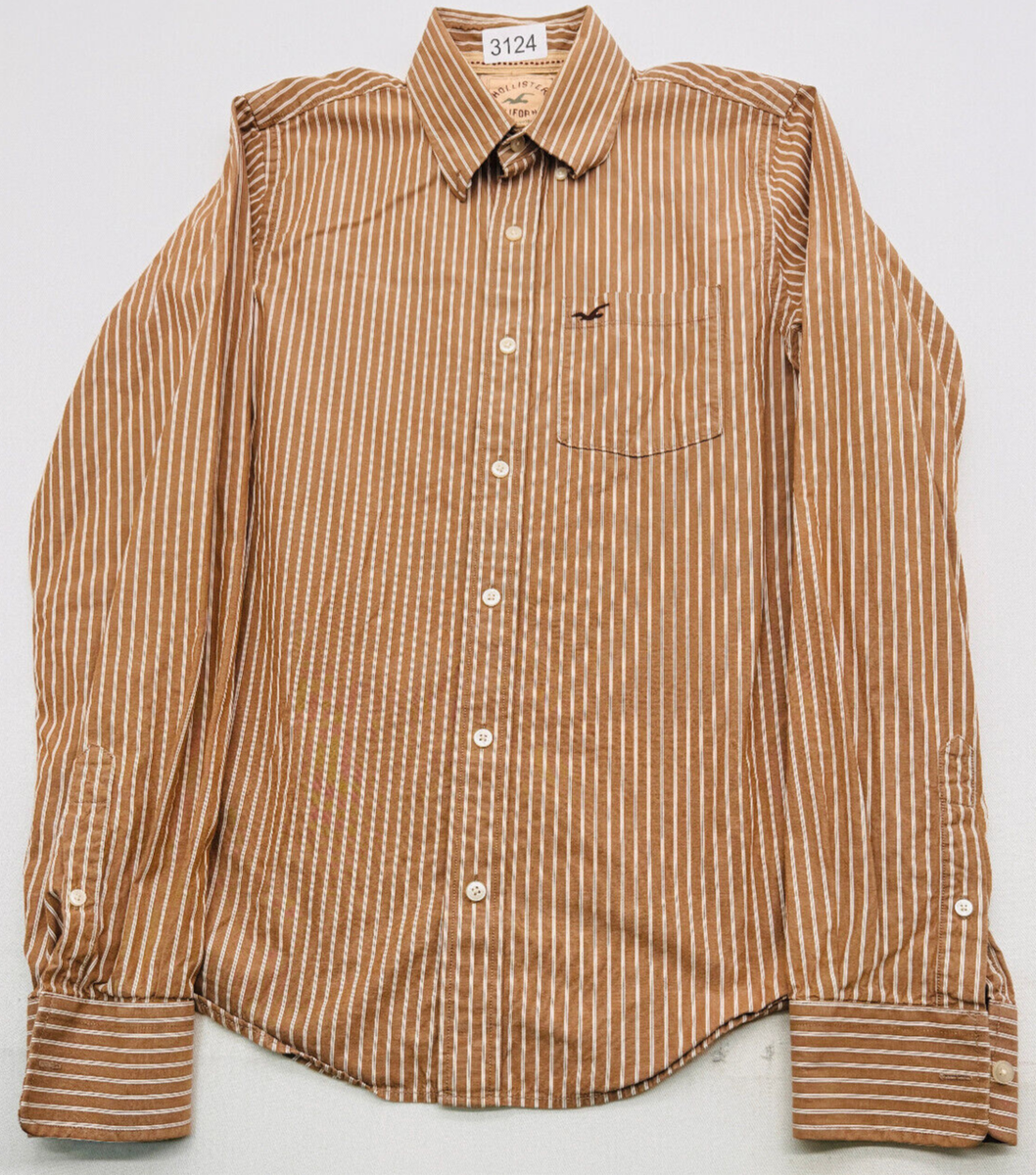Hollister Long Sleeve Button Up Mens Large Brown Striped Shirt 100% Cotton  3124 | eBay