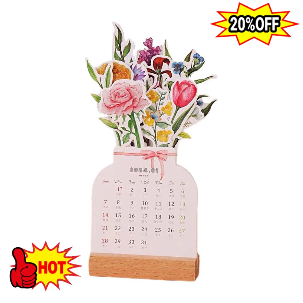 2024 Bloomy Flowers Desk Calendar Wooden Calendar Best Xmas Gift Surprise  Hot | eBay