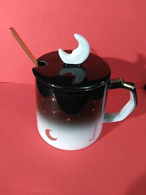 Fashion Moon Star Sky Coffee Mug with Lid & Spoon Ceramic Water Tea Cup 400ml