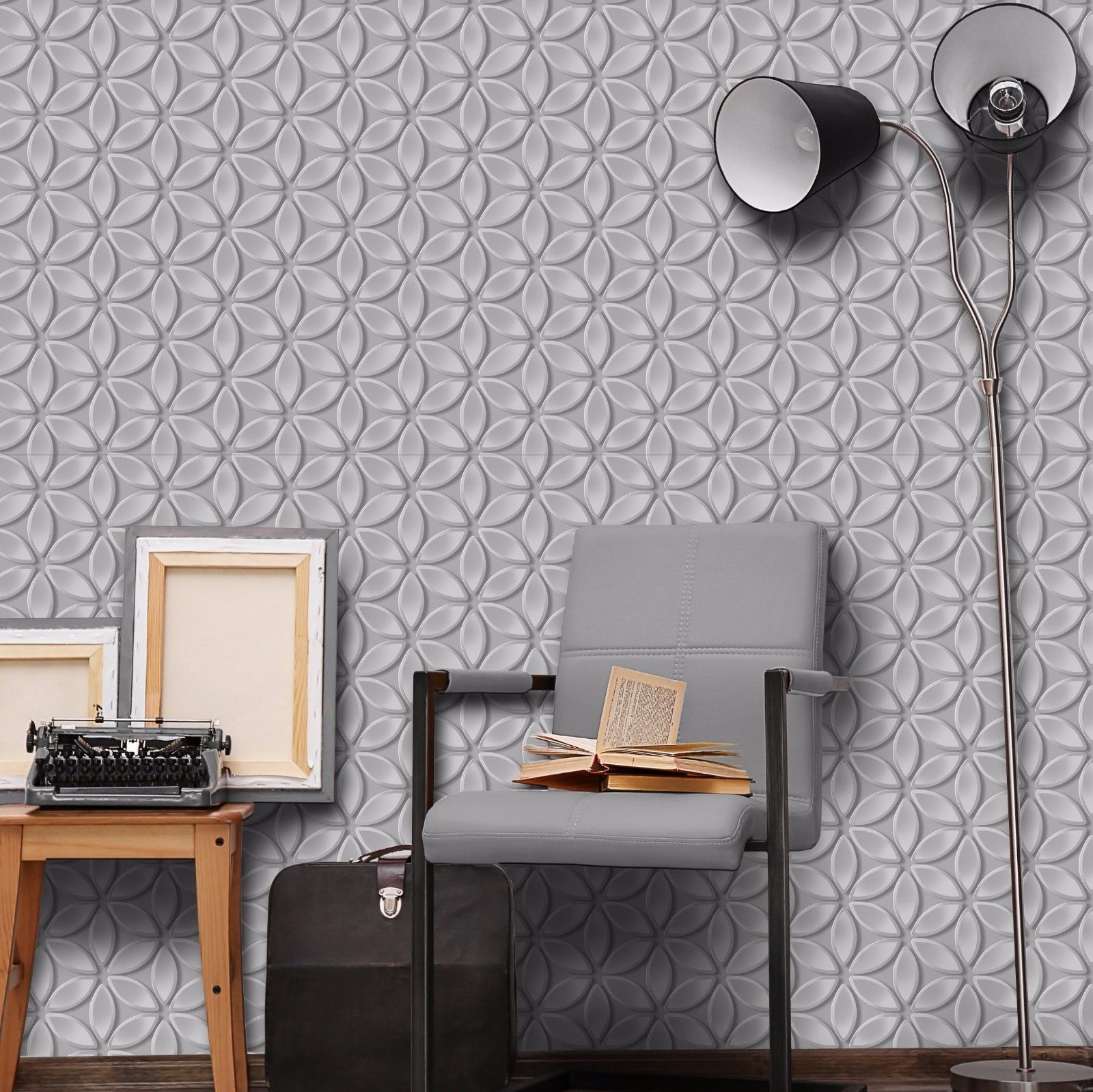 Modern 3D Effect Metallic Shiny Futuristic Wallpaper Silver Grey Juniper Debona - Image 2