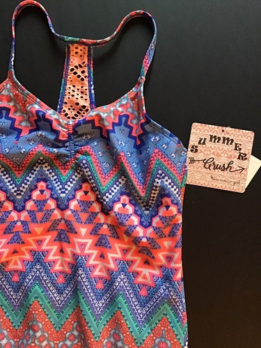 Girls Summer Crush Size 14 Swimsuit One Piece Colorful New With Tags Blue Orange - Picture 4 of 12