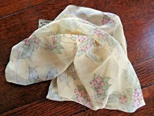 VTG 1960's Vera Floral Verasheer Scarf 25" Yellow Pink Green Rolled Hem Ladybug