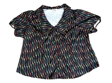 Unique Vintage Womens 5X Retro Polka Dot Button Up Top Blouse Rainbow Clowncore
