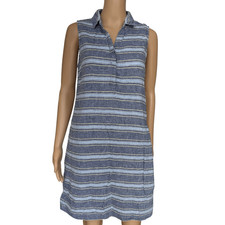 Beach Lunch Lounge Shirt Dress Linen/Cotton blend Lined Stripe Pockets size M