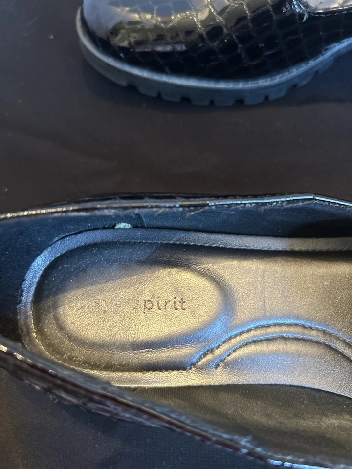 Easy Spirit 女式 6.5 日内瓦漆皮 Lug 乐福鞋 Croc 压花黑色 — 第 3/4 张图片