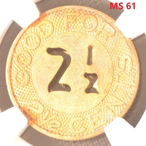 1926) CHINA 2.5C SHANGHAI LEC-A3 OMNIBUS BRASS TOKEN NGC MS 61