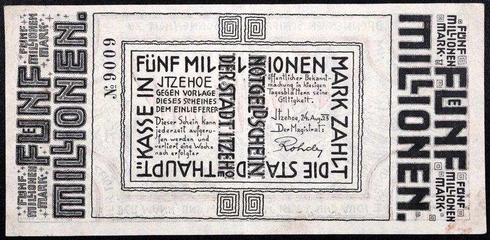 ITZEHOE 1923 WENZEL HABLIK ART! "Burning Ship in a Storm" 5 Million Mark XX-RARE - Image 2 of 2