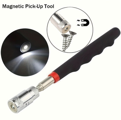 1pc Telescopic Magnetic Pick Up Tool: LED Torch Extendable Magnet Rod - NEW