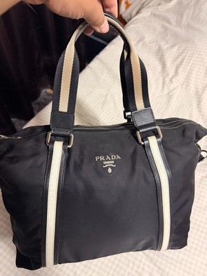 バッグ Prada Tessuto Nylon Boston Bag VINTAGE PRADA Black Tessuto Nylon Boston Duffel Bag w/ Striped