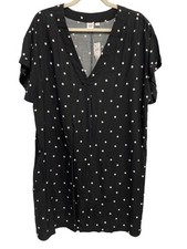 Gap Mini Dress Size XL Polka Dot V Neck Short Sleeve Black White Rayon Modern