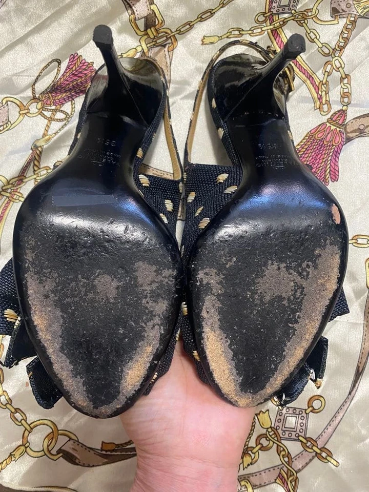 VALENTINO GARAVANI Lunares Slingback Tacones Altos Azul Marino Cinta Talla 35... - Imagen 3 de 4