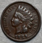 Very Fine 1886 Type 2 Indian Head Cent, Well-Detailed, Tougher Variety.