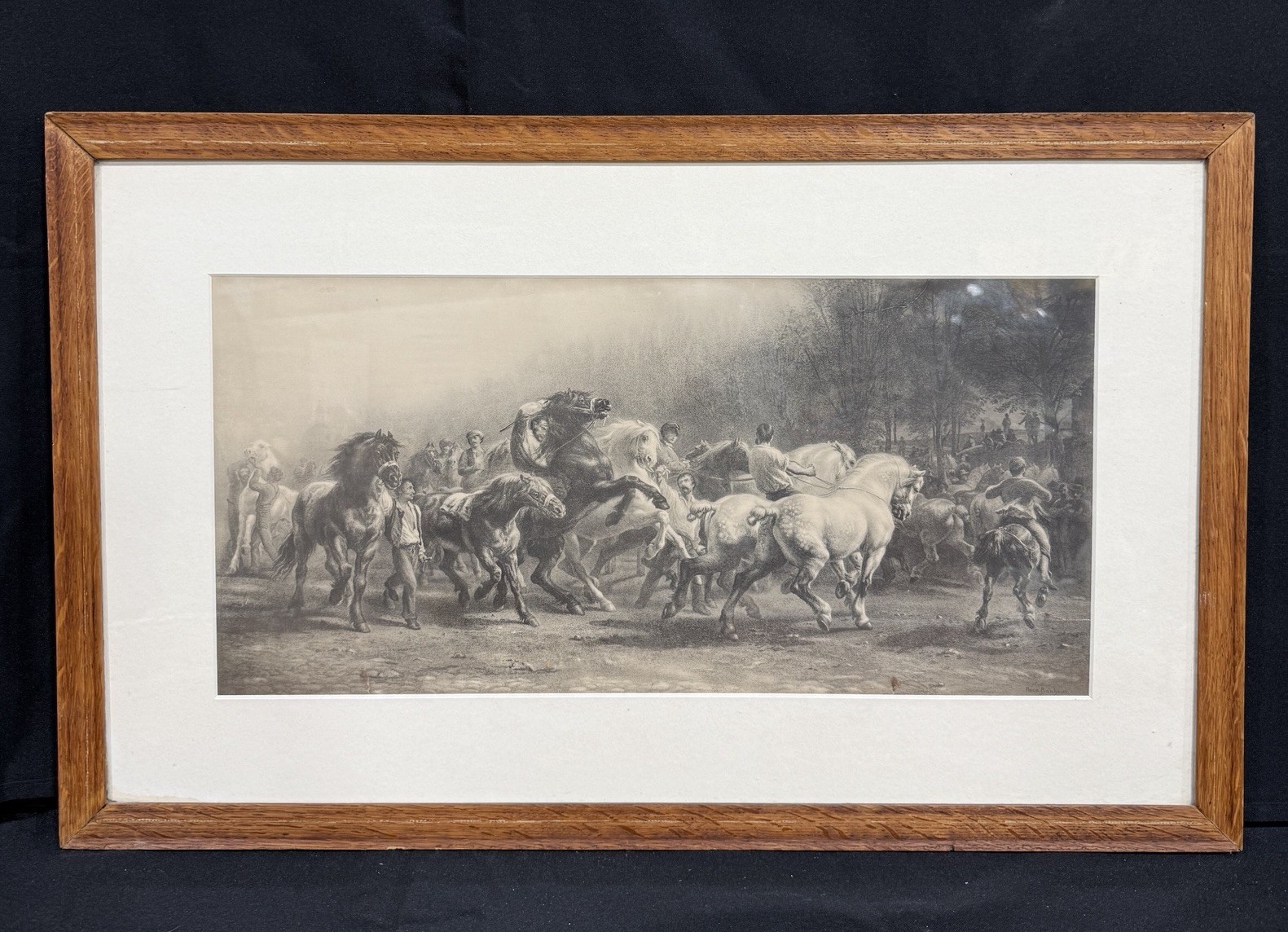 Antique Rosa Bonheur Horse Fair Engraving Framed Vintage Equestrian Wall Art
