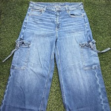 American Eagle Baggy Wide Leg Jeans Womens 16 Blue Denim Super High Rise