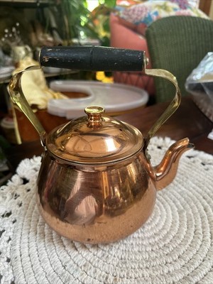 Vintage Nasco  Columbia Copper Kettle Wood Swivel Handle Goose-neck Spout