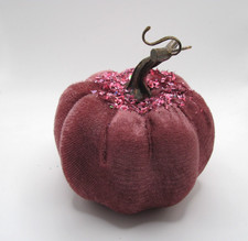 HAND DECORATED 4.5" IN DIAMETER PURPLE FLOCKED PUMPKIN W/ CHUNKY GLITTER