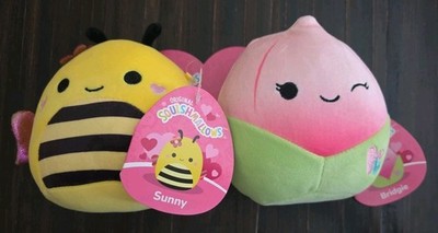 Original Squishmallows Sunny the Bee & Bridgie the Pink Tulip 5'' Plush Set NWT 