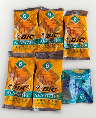 Lot of 32 BIC Sensitive Disposable Razors + 4 Bonus Wilkinson Classic Twin Razor