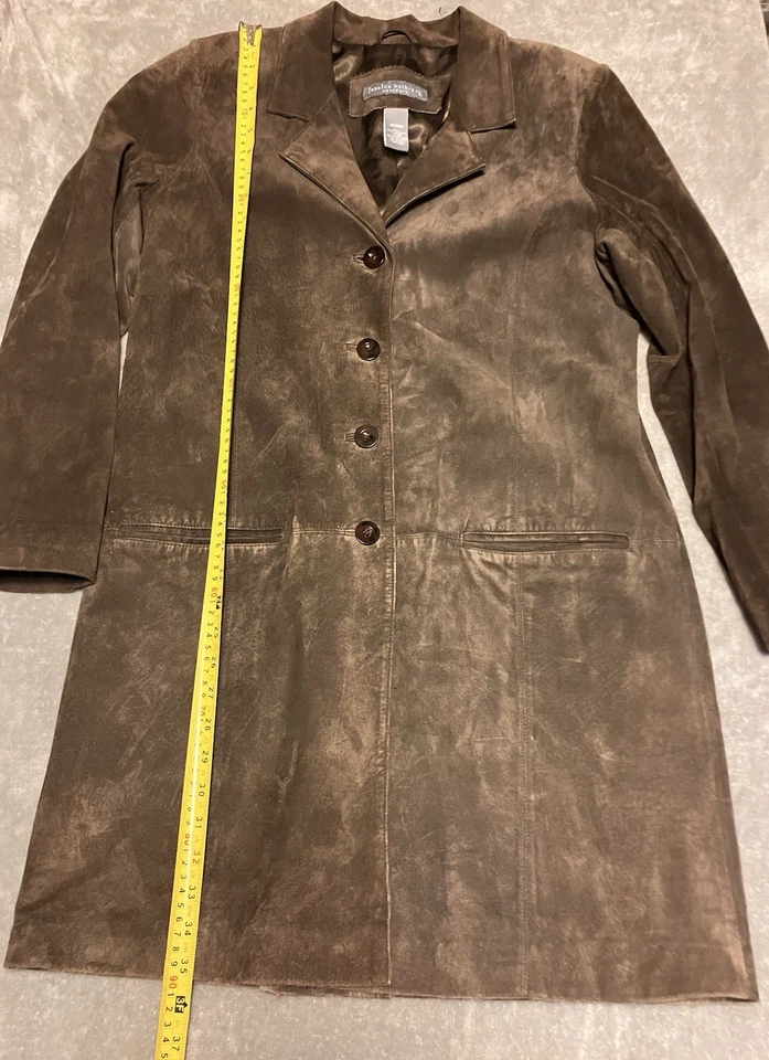 Chaqueta de cuero de gamuza marrón Jessica Holbrook para mujer M forrada con botones Foto 3 de 4