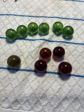 Vintage Marbles 6 green, 4 Cadmium Red Marbles and 1 yellow